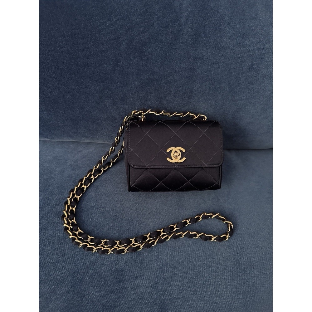 Vintage Chanel Black Satin‎ Mini Square flap Crossbody Bag - Picture 11 of 14